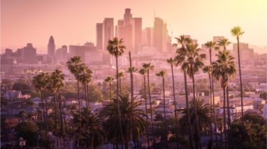 View of California skyline and palm trees