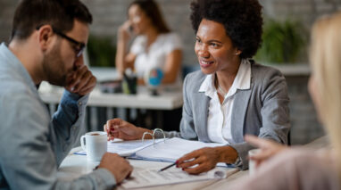 insurance agent meeting with customers