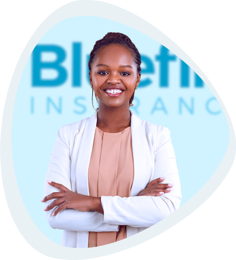 Smiling African-American businesswoman in front of Bluefire sign.